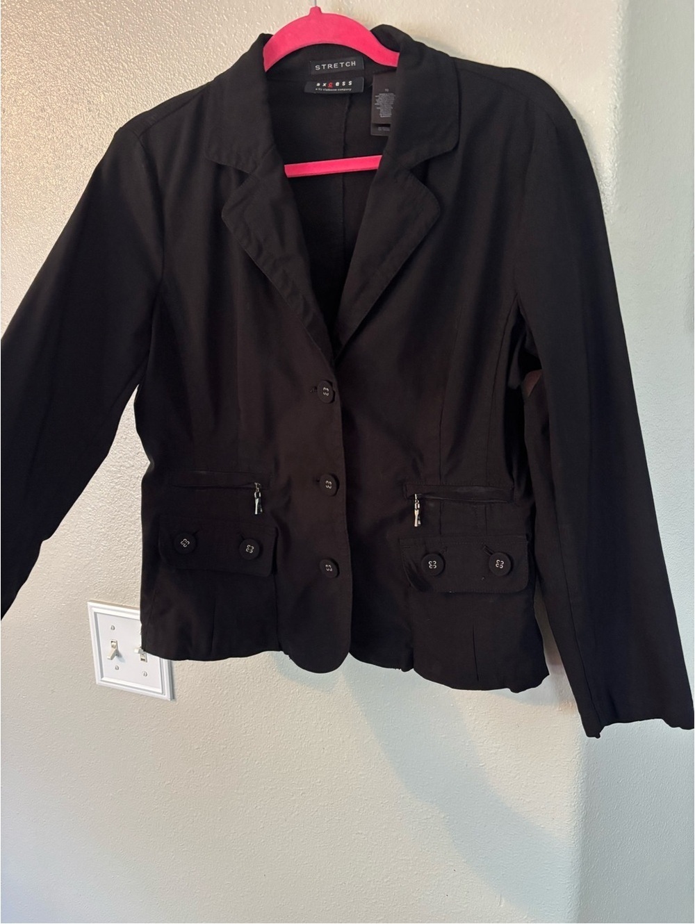 Axcess Black Stretch Button Up Blazer Jacket Office Workwear Professional 10